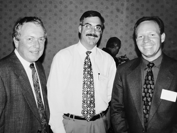 Bob Carsten, Halogen (left), David Macaulay, Mastrrr Co (center) and Mark Nelson, Force Flow (right).  Las Vegas NV trade show 1998.